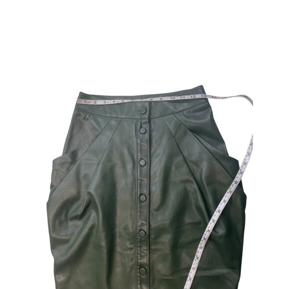 Jeannie Mai X INC Green Faux Leather Button-Front Midi Skirt With Pockets Size 4 - Picture 7 of 10